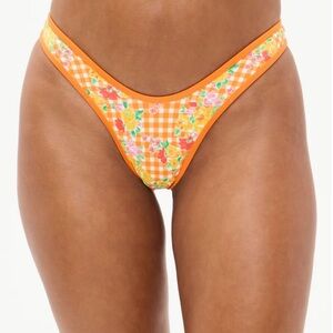 Frankies Bikini Full Moon Micro Bikini Bottom in marigold gingham print. Size XS